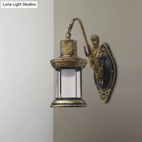 Vintage Style Outdoor Wall Lamp - Clear Glass Sconce Light Black/Bronze/Copper Kerosene 1-Light