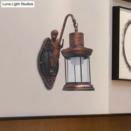 Vintage Style Outdoor Wall Lamp - Clear Glass Sconce Light Black/Bronze/Copper Kerosene 1-Light