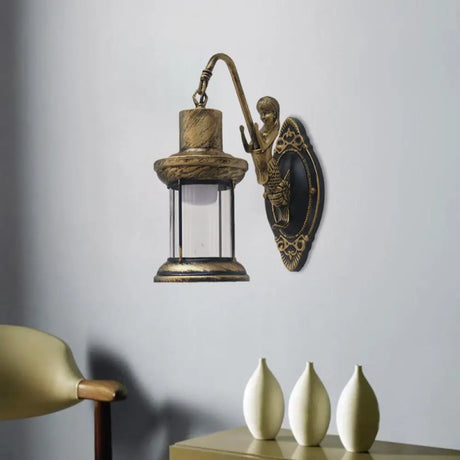Vintage Style Outdoor Wall Lamp - Clear Glass Sconce Light Black/Bronze/Copper Kerosene 1-Light