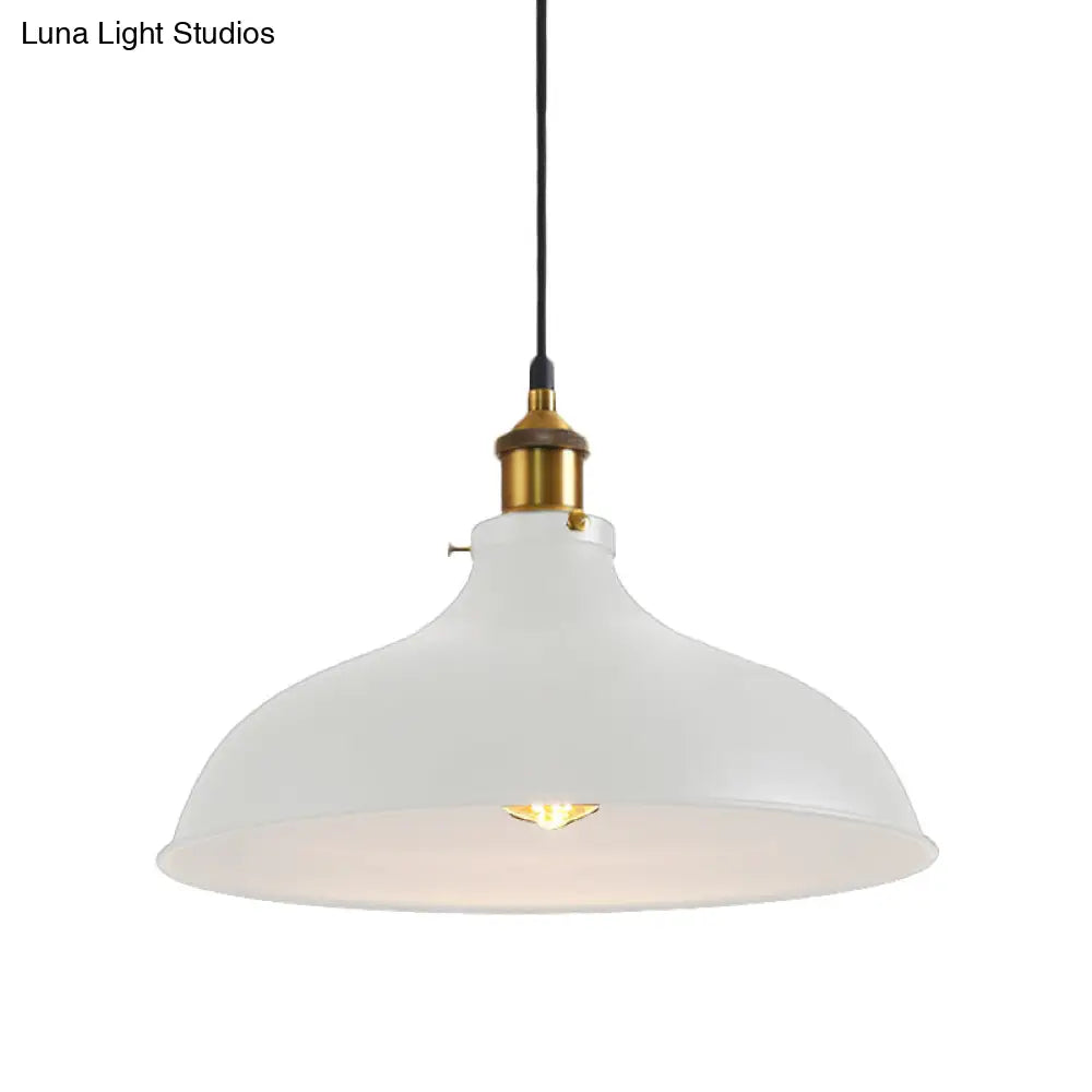 Vintage Style Pendant Lamp For Restaurant - Metal Bowl Ceiling Light In Black/White