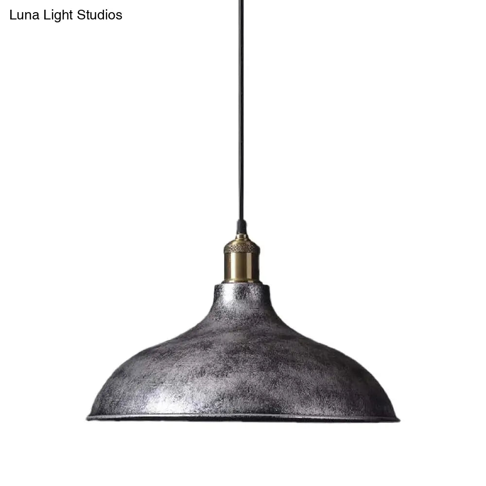 Vintage Style Pendant Lamp For Restaurant - Metal Bowl Ceiling Light In Black/White