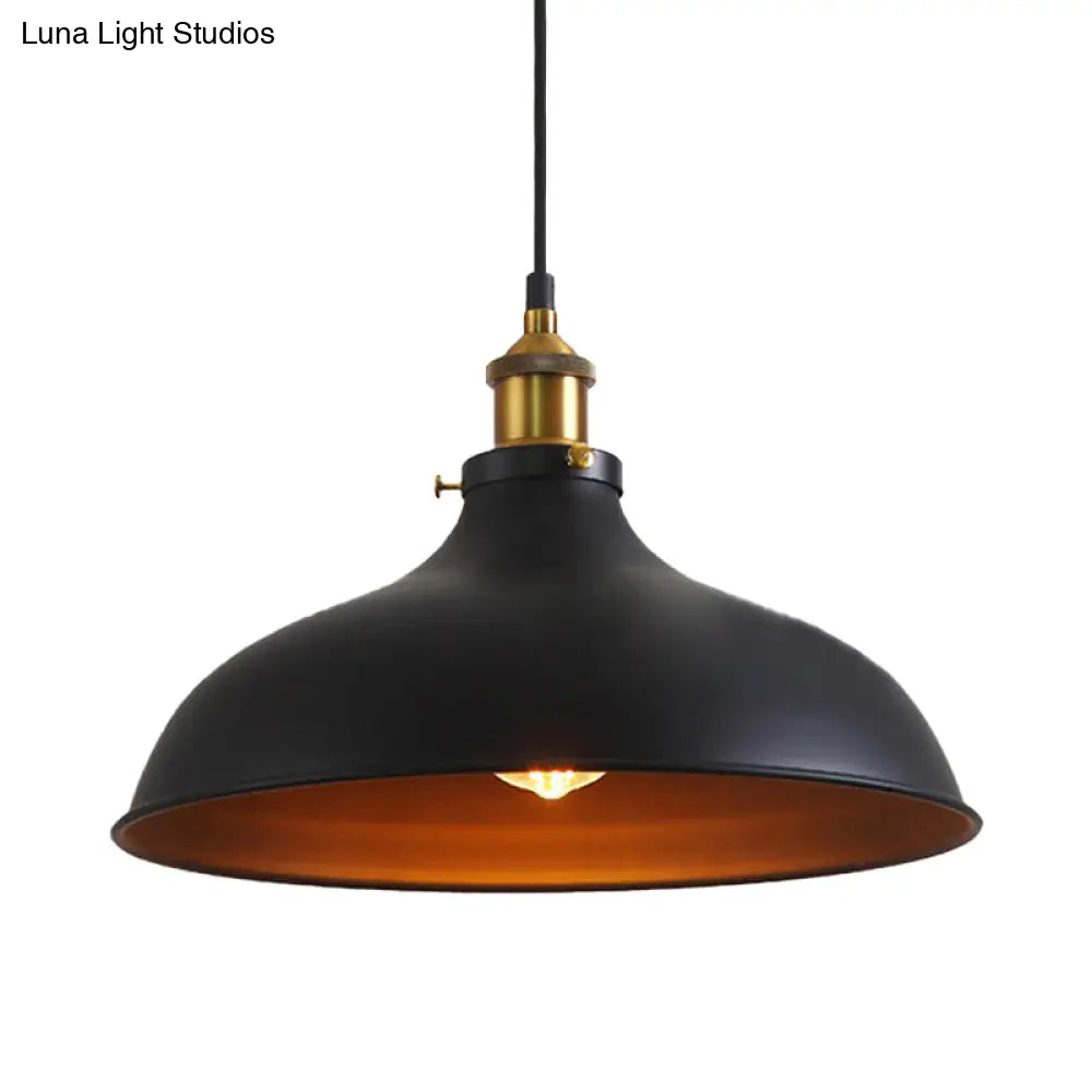 Vintage Style Pendant Lamp For Restaurant - Metal Bowl Ceiling Light In Black/White