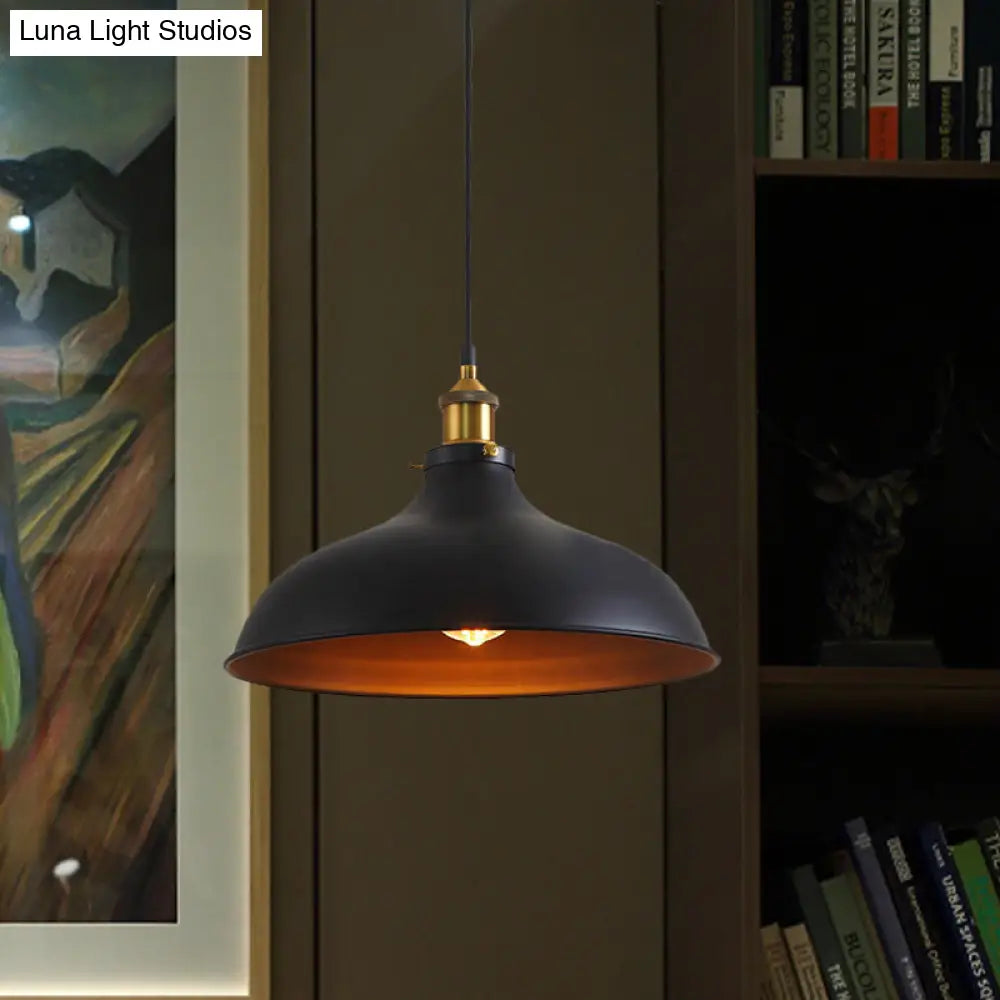 Vintage Style Pendant Lamp For Restaurant - Metal Bowl Ceiling Light In Black/White