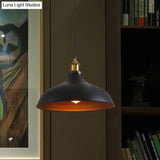 Vintage Style Pendant Lamp For Restaurant - Metal Bowl Ceiling Light In Black/White