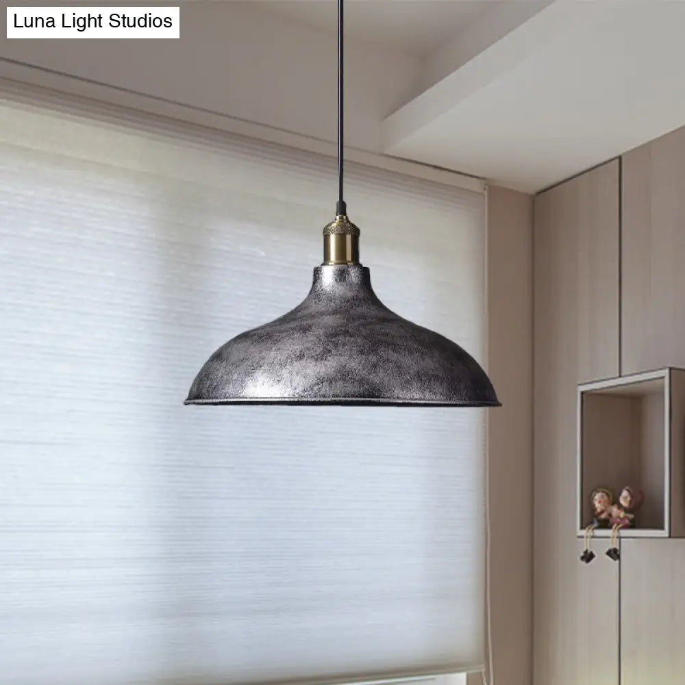 Vintage Style Pendant Lamp For Restaurant - Metal Bowl Ceiling Light In Black/White