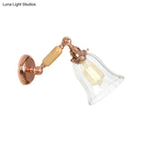 Vintage Style Prismatic Glass Sconce Light With Extendable Arm - Clear Bell Wood Wall Lamp Fixture