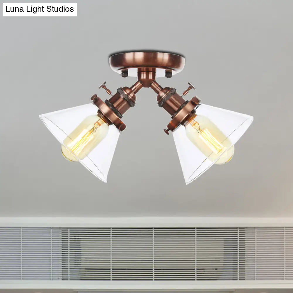 Vintage Style Restaurant Ceiling Light Fixture - 2 Heads Black/Bronze Semi Flush Mount -