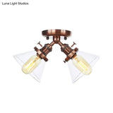 Vintage Style Restaurant Ceiling Light Fixture - 2 Heads Black/Bronze Semi Flush Mount -