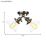 Vintage Style Restaurant Ceiling Light Fixture - 2 Heads Black/Bronze Semi Flush Mount -