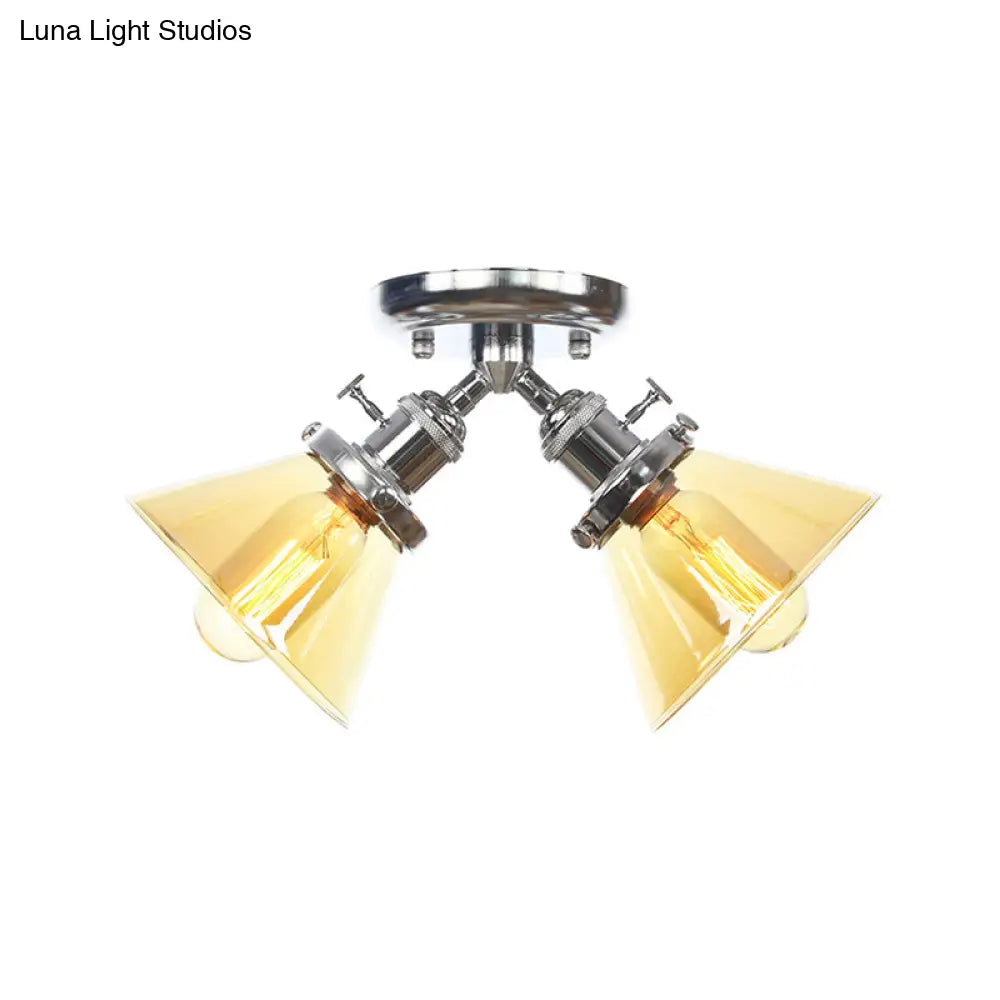 Vintage Style Restaurant Ceiling Light Fixture - 2 Heads Black/Bronze Semi Flush Mount -