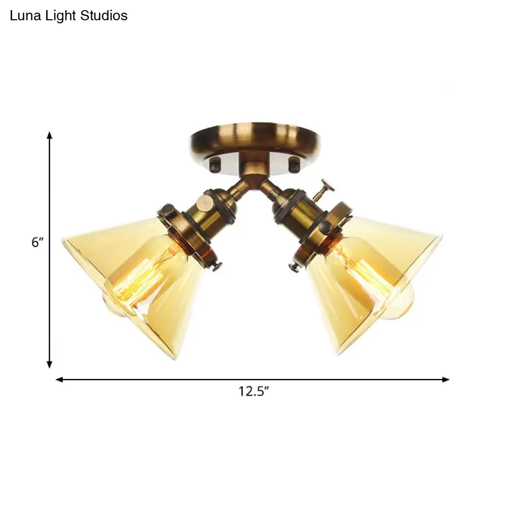 Vintage Style Restaurant Ceiling Light Fixture - 2 Heads Black/Bronze Semi Flush Mount -