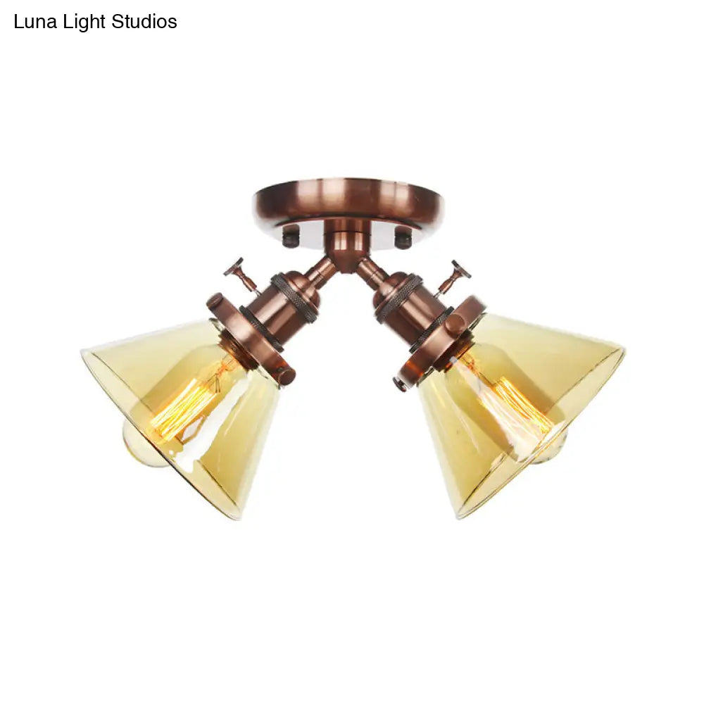 Vintage Style Restaurant Ceiling Light Fixture - 2 Heads Black/Bronze Semi Flush Mount -