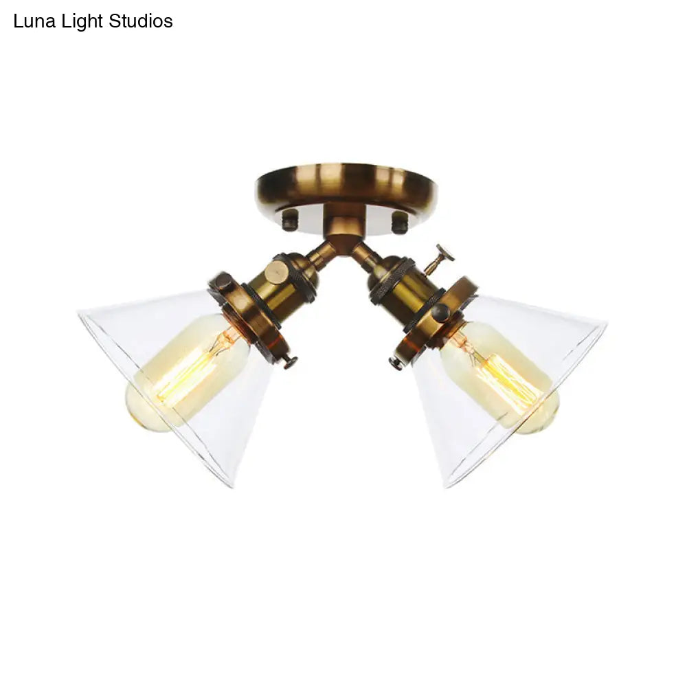 Vintage Style Restaurant Ceiling Light Fixture - 2 Heads Black/Bronze Semi Flush Mount -