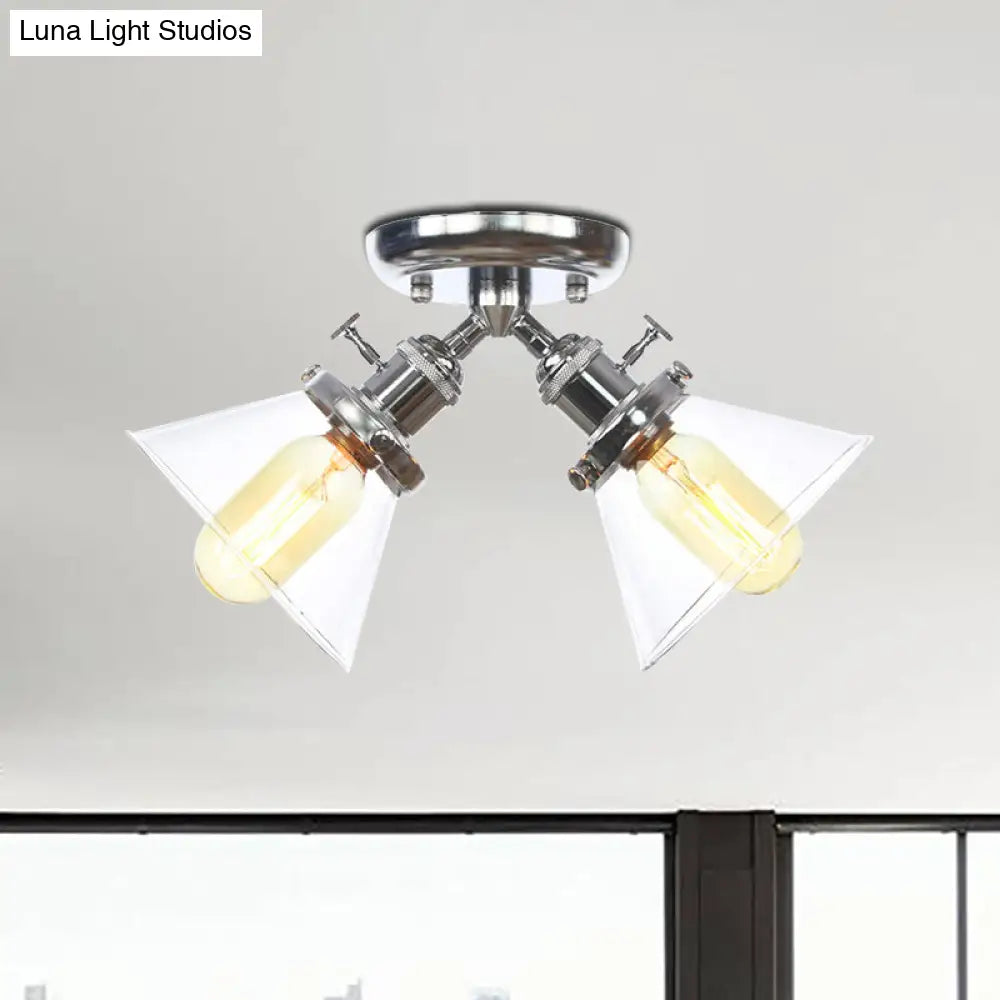 Vintage Style Restaurant Ceiling Light Fixture - 2 Heads Black/Bronze Semi Flush Mount -