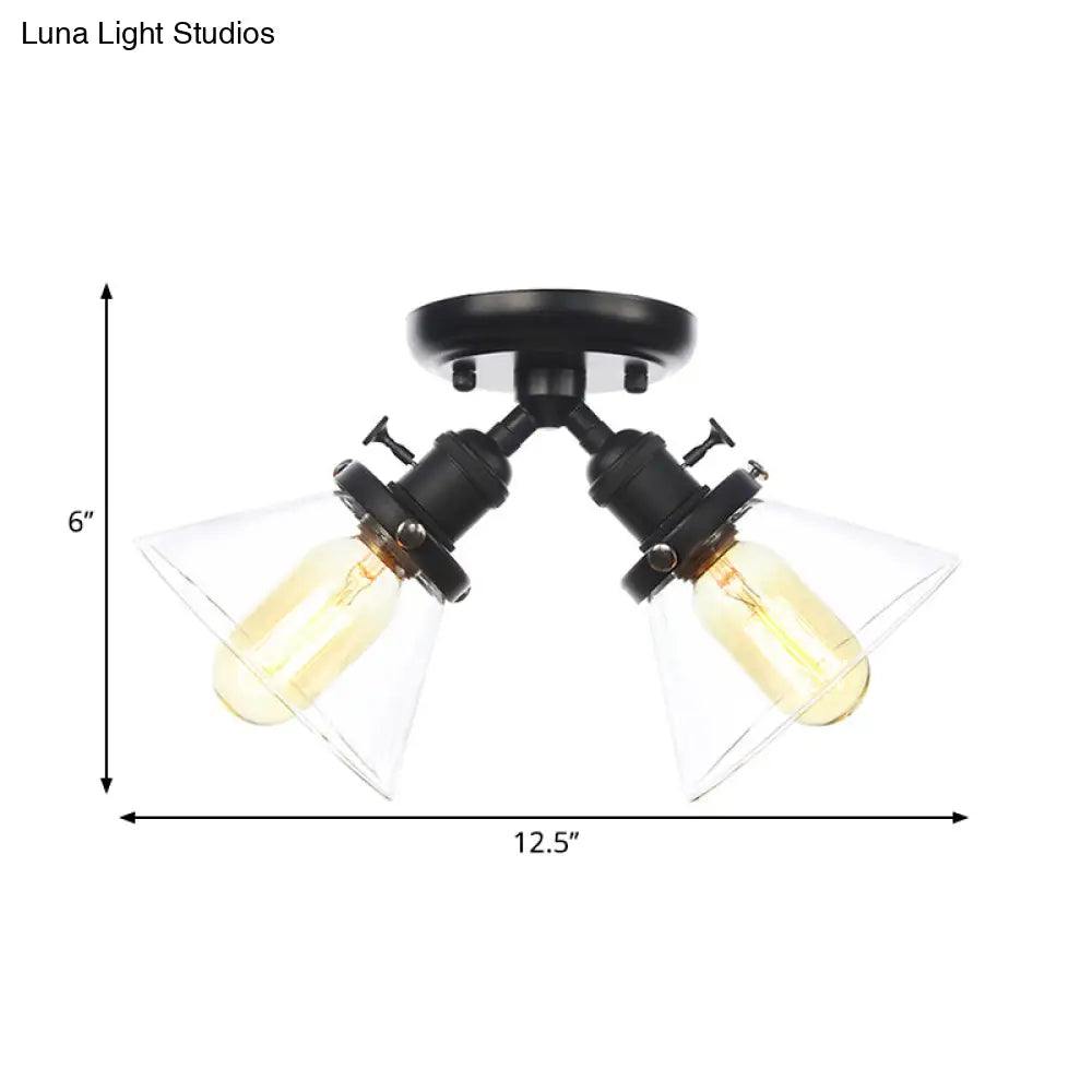 Vintage Style Restaurant Ceiling Light Fixture - 2 Heads Black/Bronze Semi Flush Mount -