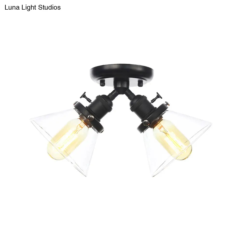 Vintage Style Restaurant Ceiling Light Fixture - 2 Heads Black/Bronze Semi Flush Mount -