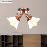 Vintage Style Restaurant Ceiling Light Fixture - 2 Heads Black/Bronze Semi Flush Mount -