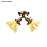 Vintage Style Restaurant Ceiling Light Fixture - 2 Heads Black/Bronze Semi Flush Mount -