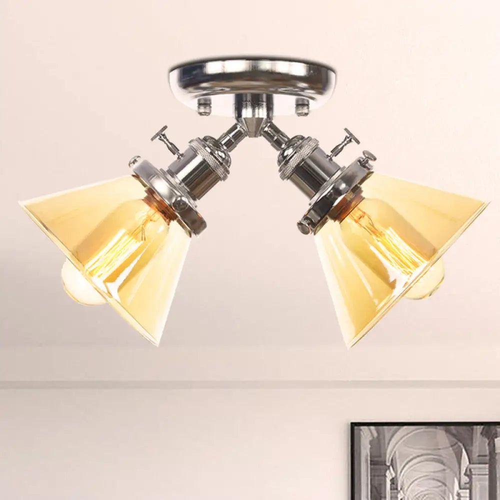 Vintage Style Restaurant Ceiling Light Fixture - 2 Heads Black/Bronze Semi Flush Mount -