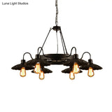Vintage Style Restaurant Chandelier - 6 Head Down/Up Light With Scalloped Shade In Black