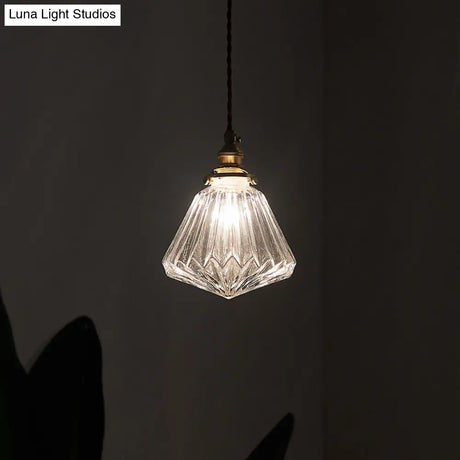 Vintage Style Ribbed Clear Glass Hanging Lamp - Single-Bulb Pendant For Restaurants