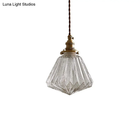 Vintage Style Ribbed Clear Glass Hanging Lamp - Single-Bulb Pendant For Restaurants