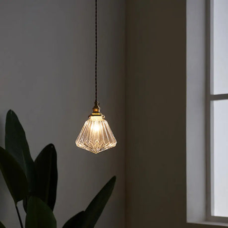 Vintage Style Ribbed Clear Glass Hanging Lamp - Single-Bulb Pendant For Restaurants