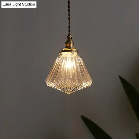 Vintage Style Ribbed Clear Glass Hanging Lamp - Single-Bulb Pendant For Restaurants