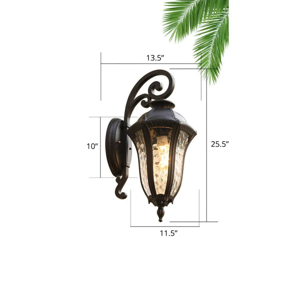 Vintage Style Rippled Glass Sconce With 1-Light And Black Finish Ideal For Yard Wall Mounting / 13.5