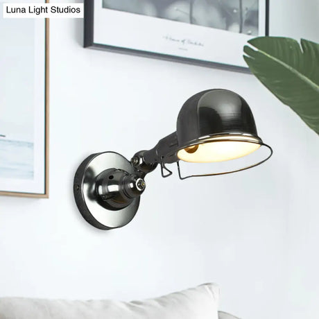 Vintage Style Rotatable Sconce Light In White/Red Metallic Dome Shade 1-Light For Bedroom Wall
