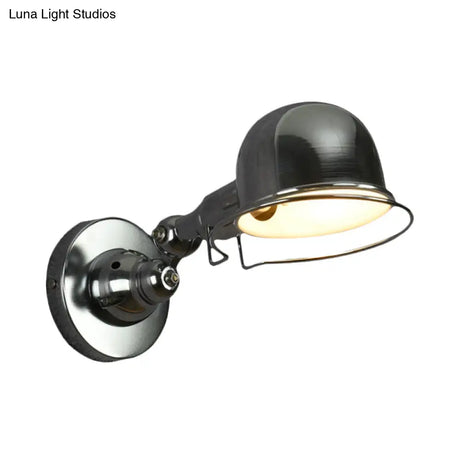 Vintage Style Rotatable Sconce Light In White/Red Metallic Dome Shade 1-Light For Bedroom Wall