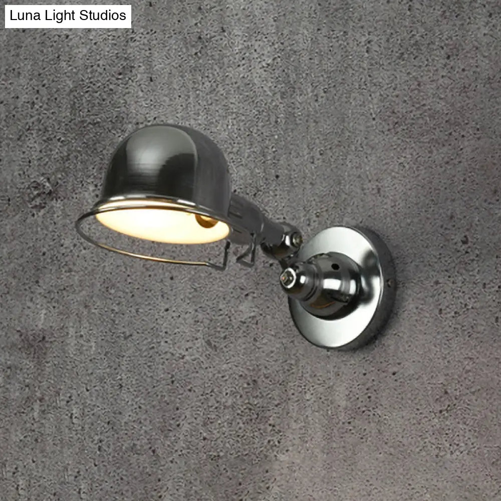 Vintage Style Rotatable Sconce Light In White/Red Metallic Dome Shade 1-Light For Bedroom Wall