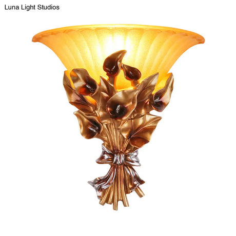 Vintage Style Sandblasted Glass Flared Wall Light | Golden Sconce Fixture