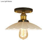 Vintage Style Scalloped Edge Balcony Semi Flush Ceiling Light In Black/Rust With 1 Metal Fixture