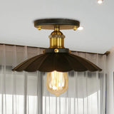 Vintage Style Scalloped Edge Balcony Semi Flush Ceiling Light In Black/Rust With 1 Metal Fixture
