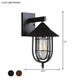 Vintage Style Sconce Lamp With Metal Cage - Clear Glass Black/Bronze Wall Hanging Light Capsule