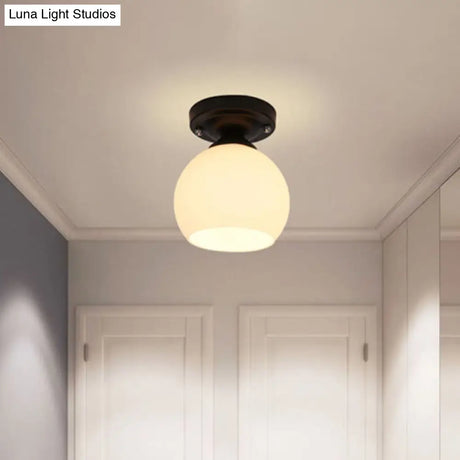 Vintage Style Semi Flush Ceiling Light Fixture 1-Light With Opal Glass Shade For Hallway – Black