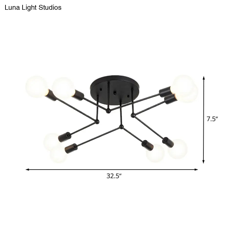 Vintage Style Starburst Metallic Ceiling Chandelier - 6/8 Lights Black Semi-Mount Lighting For
