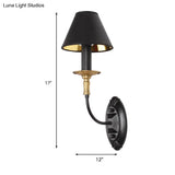 Vintage Style Tapered Wall Sconce With Fabric Shade - 1/2 Lights Black Finish