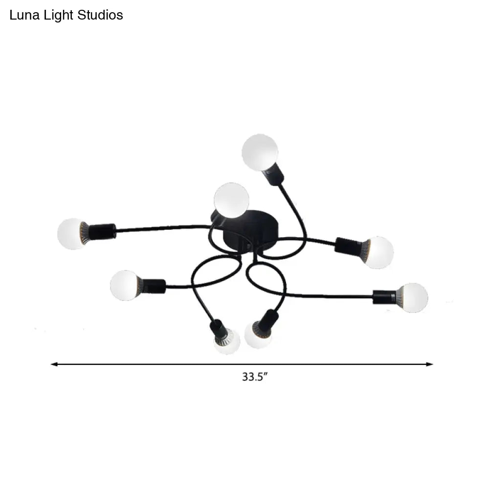 Vintage Style Twisted Arm 8-Light Semi Flush Mount Ceiling Light In Black/White For Living Room