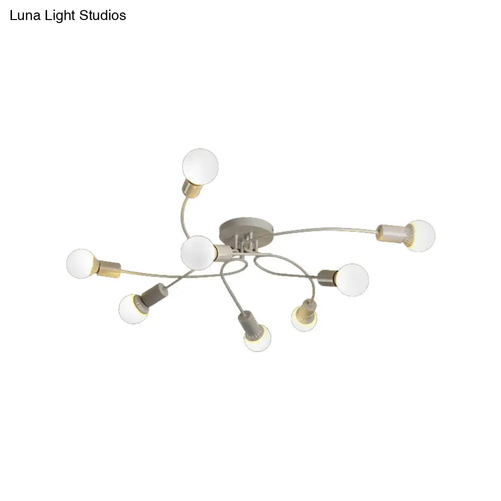 Vintage Style Twisted Arm 8-Light Semi Flush Mount Ceiling Light In Black/White For Living Room
