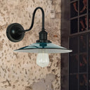 Vintage Style Wall Sconce - Metallic White/Green Shade 1 Head Mount Light With Gooseneck Arm Green