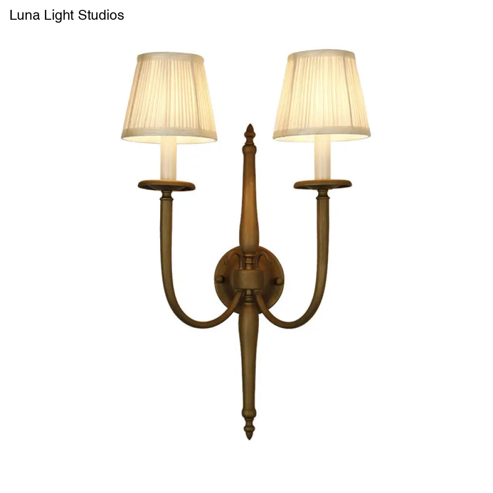 Vintage Style White Wall Mounted Lamp: 2-Light Conical Fabric Indoor Sconce