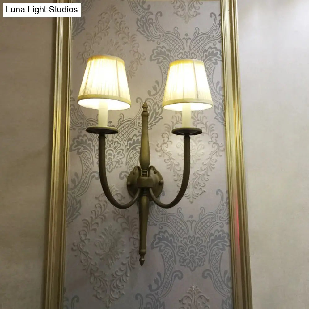 Vintage Style White Wall Mounted Lamp: 2-Light Conical Fabric Indoor Sconce