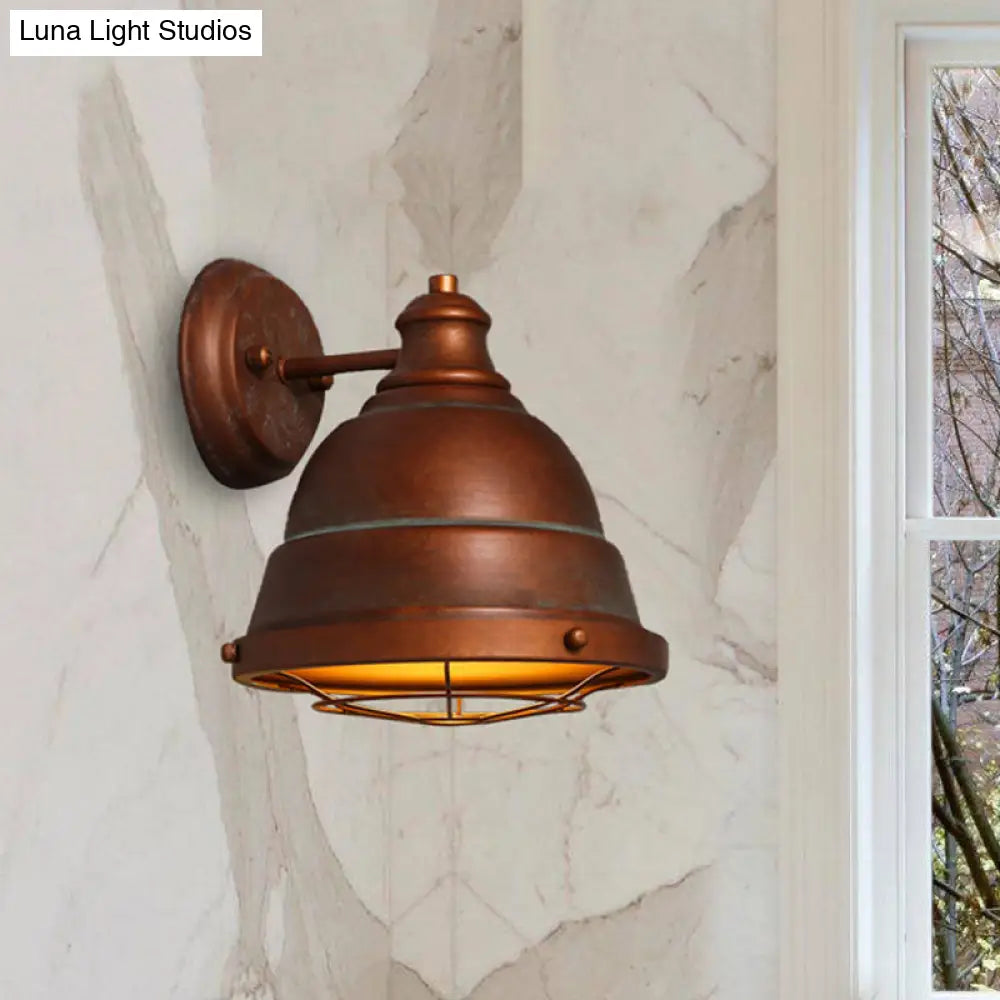 Vintage Style Wire Cage Wall Sconce With Dome Light For Staircase - Black/Weathered Copper
