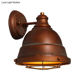 Vintage Style Wire Cage Wall Sconce With Dome Light For Staircase - Black/Weathered Copper