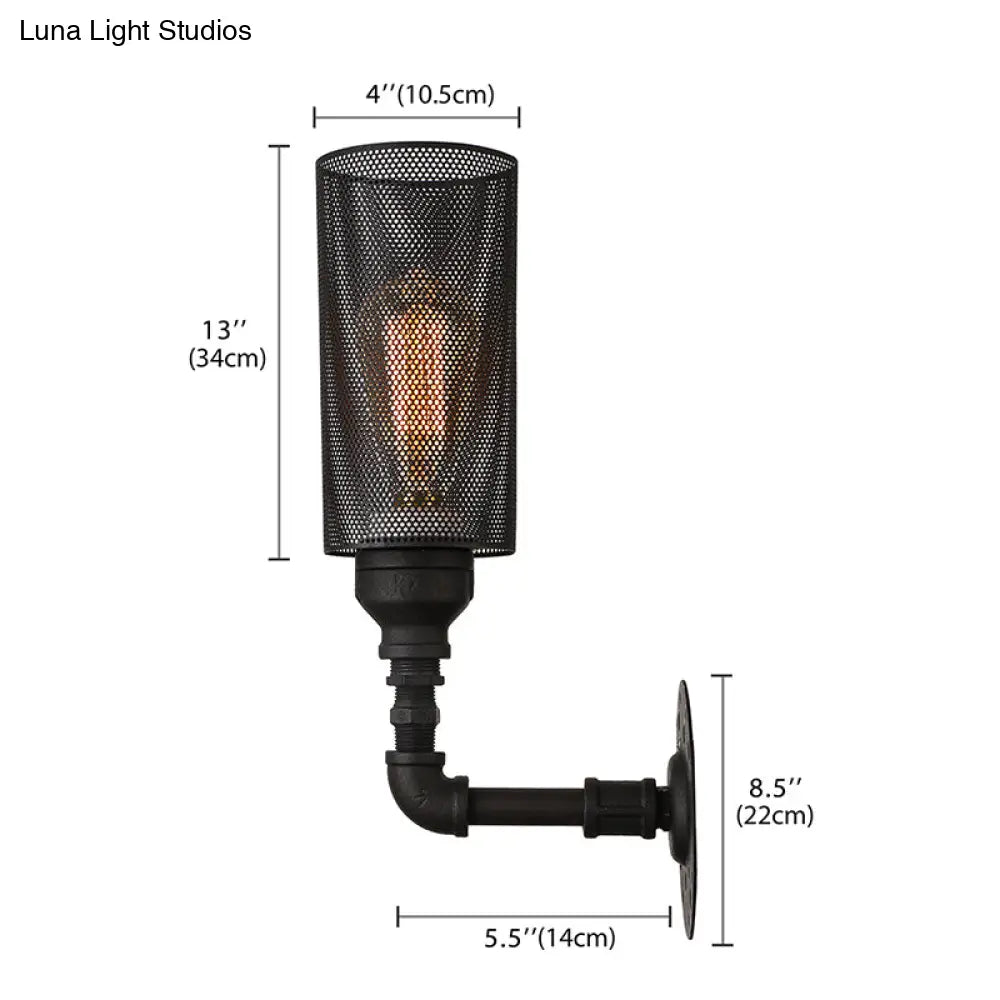 Vintage Stylish 1 Light Metallic Cylinder Wall Lighting With Mesh Screen Perfect For Restaurants