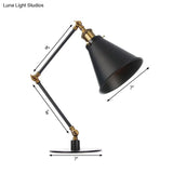 Vintage Stylish Conical Table Lamp With Metallic Shade Ideal For Study Rooms - 1 Head Black/Brass