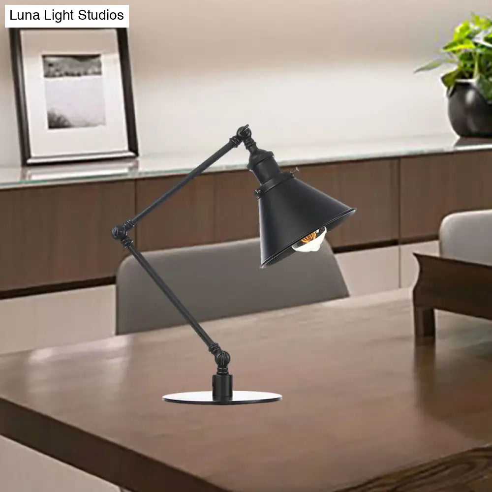 Vintage Stylish Conical Table Lamp With Metallic Shade Ideal For Study Rooms - 1 Head Black/Brass