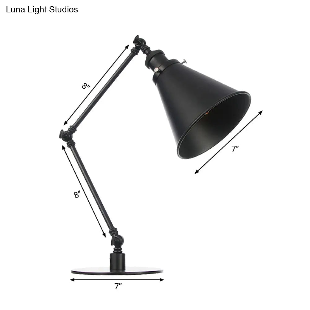 Vintage Stylish Conical Table Lamp With Metallic Shade Ideal For Study Rooms - 1 Head Black/Brass
